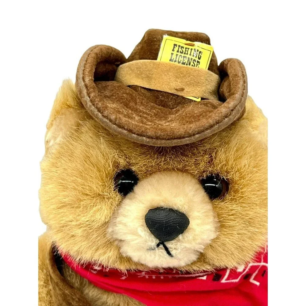 Lone Star Bear Plush Suede Boots Hat Vest Red Bandana Vintage 1989 OZ  9 in‎